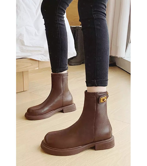 Dark Brown Unique Lock Platform Martin Boots