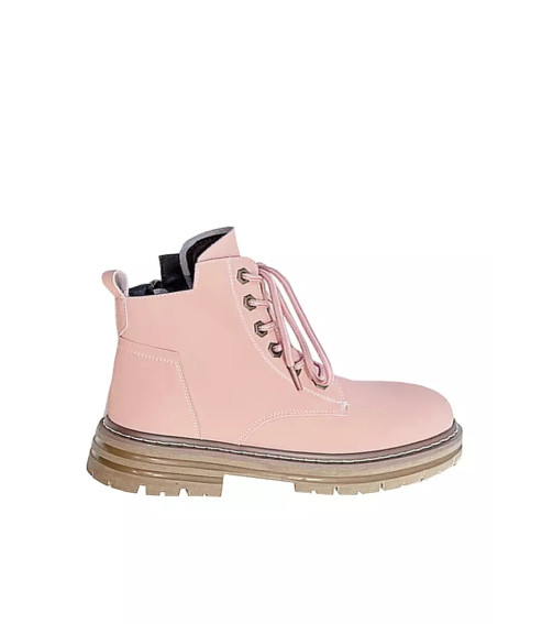 Pink Cow Leather Lace Up Platform Martin Boots