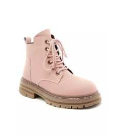 Pink Cow Leather Lace Up Platform Martin Boots