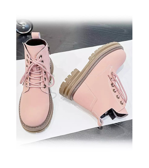 Pink Cow Leather Lace Up Platform Martin Boots