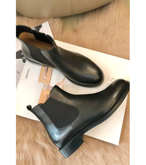 Black Fashion Cow Leather Chelsea Booties