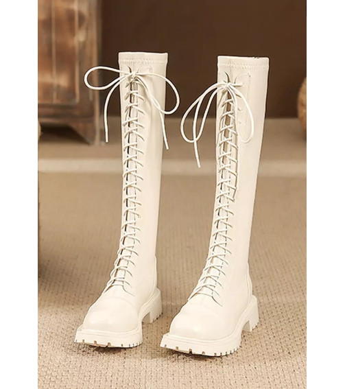 White Fashion Lace-Up Platform Knight Boots