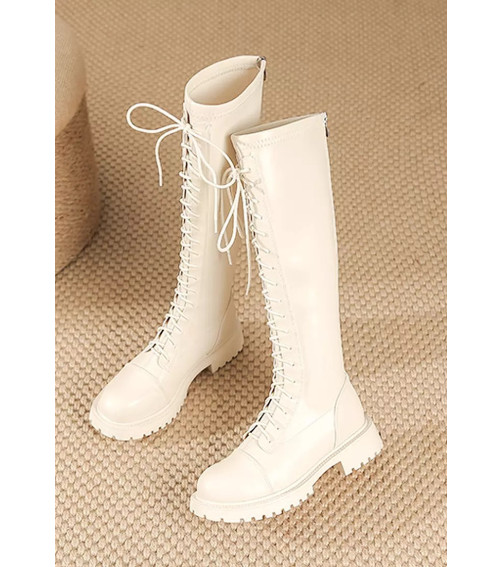 White Fashion Lace-Up Platform Knight Boots