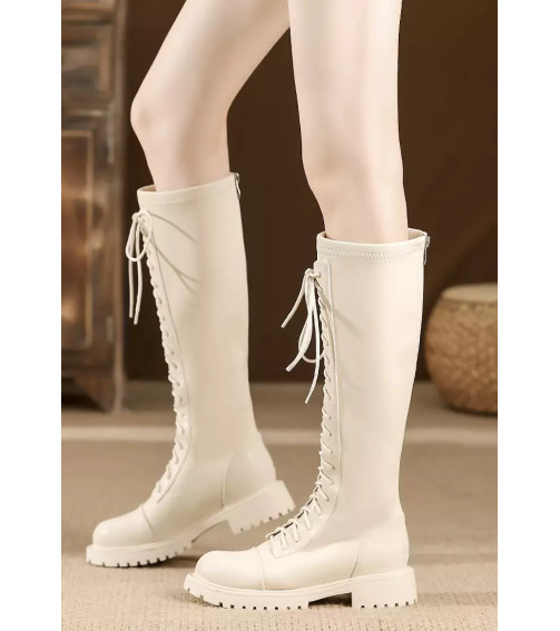 White Fashion Lace-Up Platform Knight Boots