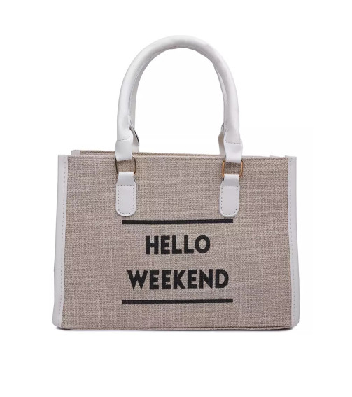 Beige Microfiber Slogan Tote Bag