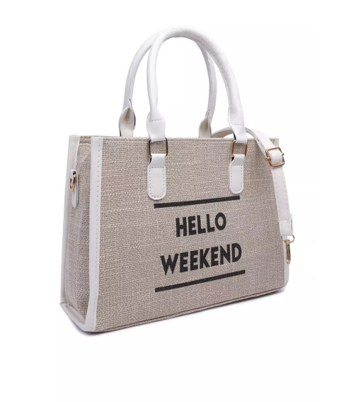 Beige Microfiber Slogan Tote Bag